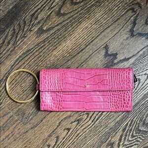 Kate Spade Pink Croc Embossed Clutch with Gold Ring